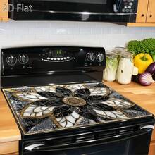 1pc Luxury Black Golden For Lotus Marble Pattern Stove Protector Mat, Wear Resistant, Dirt Resistant, Durable, Easy To Clean, Reusable, Suitable For Travel, Gas Stove, Washing Machine And Dryer Top,Travel Essential,Kitchen Essentials,Home Decor - a - 查看 3
