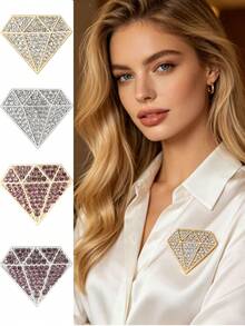 1pc Elegant Rhombus Diamond Shaped Brooch - Luxury Alloy, Minimalist And Exquisite Women's Accessory For Daily Wear - Multicolor - View 2