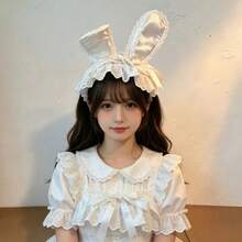 1pc Women's Lolita Lace Bow Headband, Cream Ribbon Hair Hoop With Long Ribbon, Non-Slip For Cosplay, Tea Party & Daily Wear - White - View 8