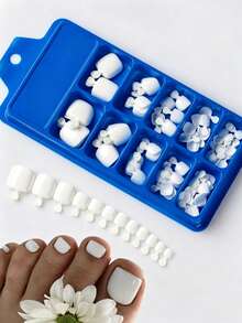 120 Pcs Glossy White Press-On Toenails, 12 Sizes Short Square Full Cover False Nails, Artificial Acrylic Pedicure Patches, Glazed Donut Nail Art Supplies - White - View 5
