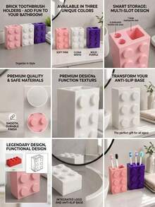 1 pieza Soporte para cepillo de dientes de bloque de construcción creativo y lindo, estantería de almacenamiento multifuncional todo en uno para el baño, diseño de bloque colorido y divertido con vaso minimalista para pasta de dientes, llamativo y personalizado, colocación firme en el mostrador del tocador o el lavabo, organiza ordenadamente los cepillos de dientes, la pasta de dientes y otros artículos de tocador, mantiene las cosas limpias y ordenadas, combina el almacenamiento práctico con la decoración del baño, crea un espacio de baño fresco y saludable - Multicolor - Ver 6