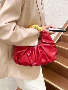 Dedoo New Fashionable Multi-Functional Thick Metal Hardware Pleated Large Capacity Cloud Tote Bag - Burgundy - View 5
