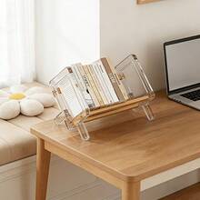 1pc Creative Minimalist Acrylic & Wooden Bookshelf, Transparent + Natural Wood Design, Suitable For Home, Student Desk, Office Desk, Lightweight Frame, Multi-Functional Desktop Study Bookshelf, Ideal For Workspace, Home Office Storage - View 8