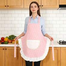 1pc French Style Pink Polka Dot Apron, With Large Pocket, Ruched Edges, Ideal Gift For Valentine's Day, Mother's Day, Festivals, Suitable For Garden, Kitchen, Cooking, BBQ, Restaurant, Shop, Pub, Cafe - Baby Pink - View 7