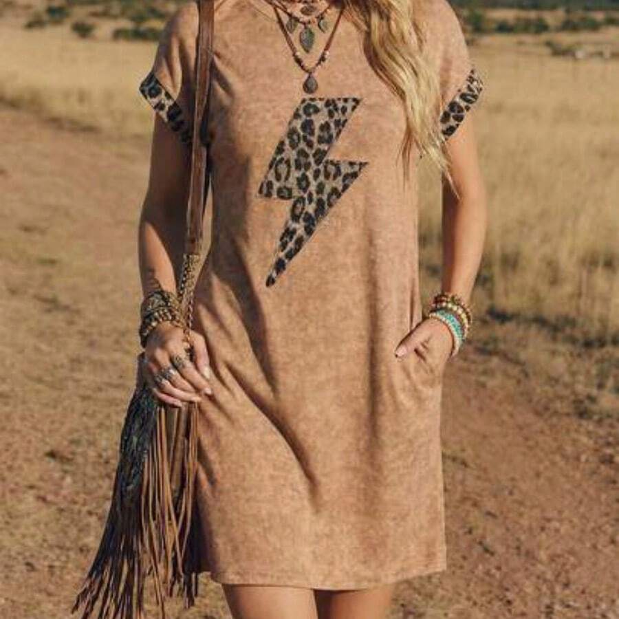 Nana's Women's Clothing Store Vestido corto casual de mujer con estampado de lunares, verano - Naranja - Ver 1