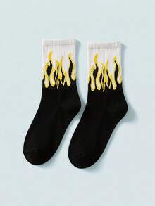 Modcrash 5 Pairs Unisex Colorblock Flame Pattern Mid-Calf Socks, Creative & Fashionable Sports Socks, Versatile For Daily Wear, All Seasons, Fall Socks - Multicolor - View 3