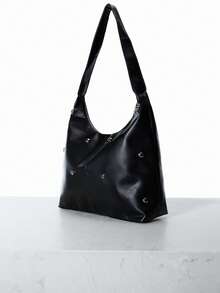 CHICVUE New Versatile Solid Color PU Shoulder Bag, Casual Minimalist Baguette Tote Bag - Black - View 3