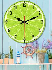 1 Pc 10 Inch/12 Inch Chic Lemon Design Silent Quartz Wall Clock - Round Wooden Clock For Bedroom, Living Room, Office, Kitchen & Bathroom Decor - Battery Operated (AA Battery Not Included),Home Decor Living Room,Living Room Decor,Wall Decor, - Multicolor - View 3