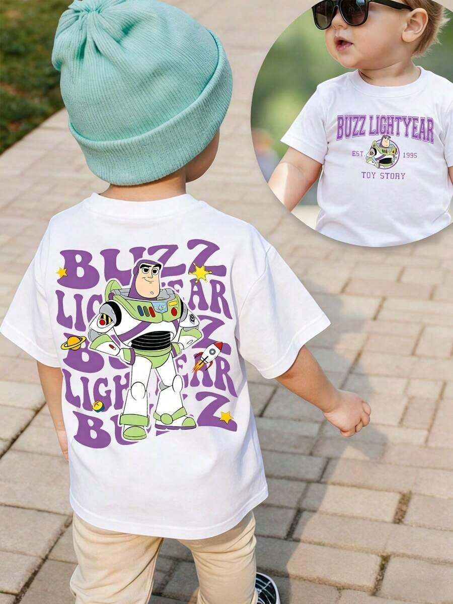 Disney Short-Sleeved T-Shirt,Featuring Buzz Lightyear From Toy Story,Suitable For Boys And Girls To Wear During Outdoor Activities And Trips To Disney - 白色 - 查看 1