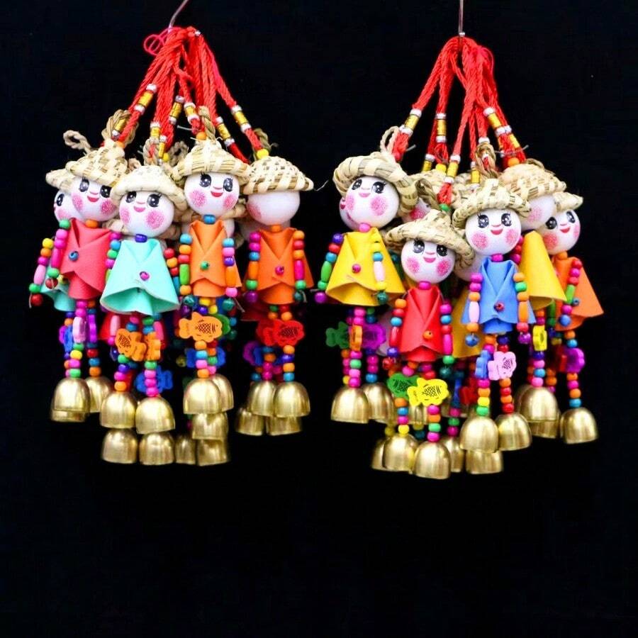 Campana de viento colgante con sombrero de paja Dongba de Yunnan de color aleatorio, decoración de posada, colgante de coche - A - Ver 1
