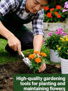 2pcs Stainless Steel Gardening Tool Set, Home Soil Loosening Rake And Shovel, Balcony Potted Plant Planting Flower Growth Vegetable Digging Outdoor Shovel Planting Mini Stainless Steel Flower Pot Soil Loosening Rake - A - View 3