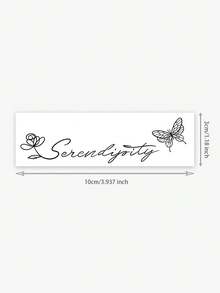 1pc Simple Line Rose Butterfly Serendipity English Short Sentence Pattern Tattoo Sticker, Temporary Tattoo Sticker, Simulated Tattoo Design, Suitable For Travel, Music Festival, Games, Graduation Gifts, Lasts For 3-5 Days - Black - View 2
