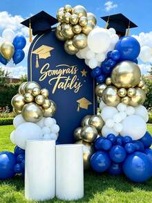 102pcs Blue, White And Gold Graduation Balloon Decoration Set, Suitable For Graduation Celebration, Graduation Ceremony Decoration, Graduation Memorial Event, Graduation Theme Party And Graduation Photo Backdrop - Graduation Season Blue, White and Gold Balloon Decoration Set - View 2