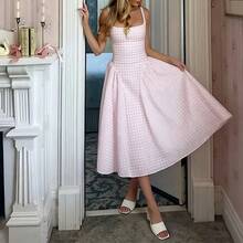 New Spring & Early Summer Women's Dress, Retro Polka Dot Strapless Elegant Dress - 30541-黃色 - 查看 10