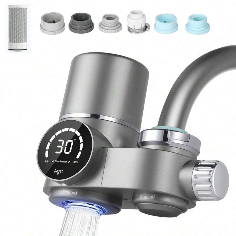 Edelstahl Wasserfilter Für Wasserhahn Mit Blaulicht-Technologie, Trinkwasserfilter Reduziert Chlor, Schwermetalle & Geschmacksstörungen – Ideal Für Küche, Wohnmobil & Büro,  Alternative Zu Flaschenwasser, Sauberes & Frisches Wasser Für Zu Hause - A - Übersicht 1