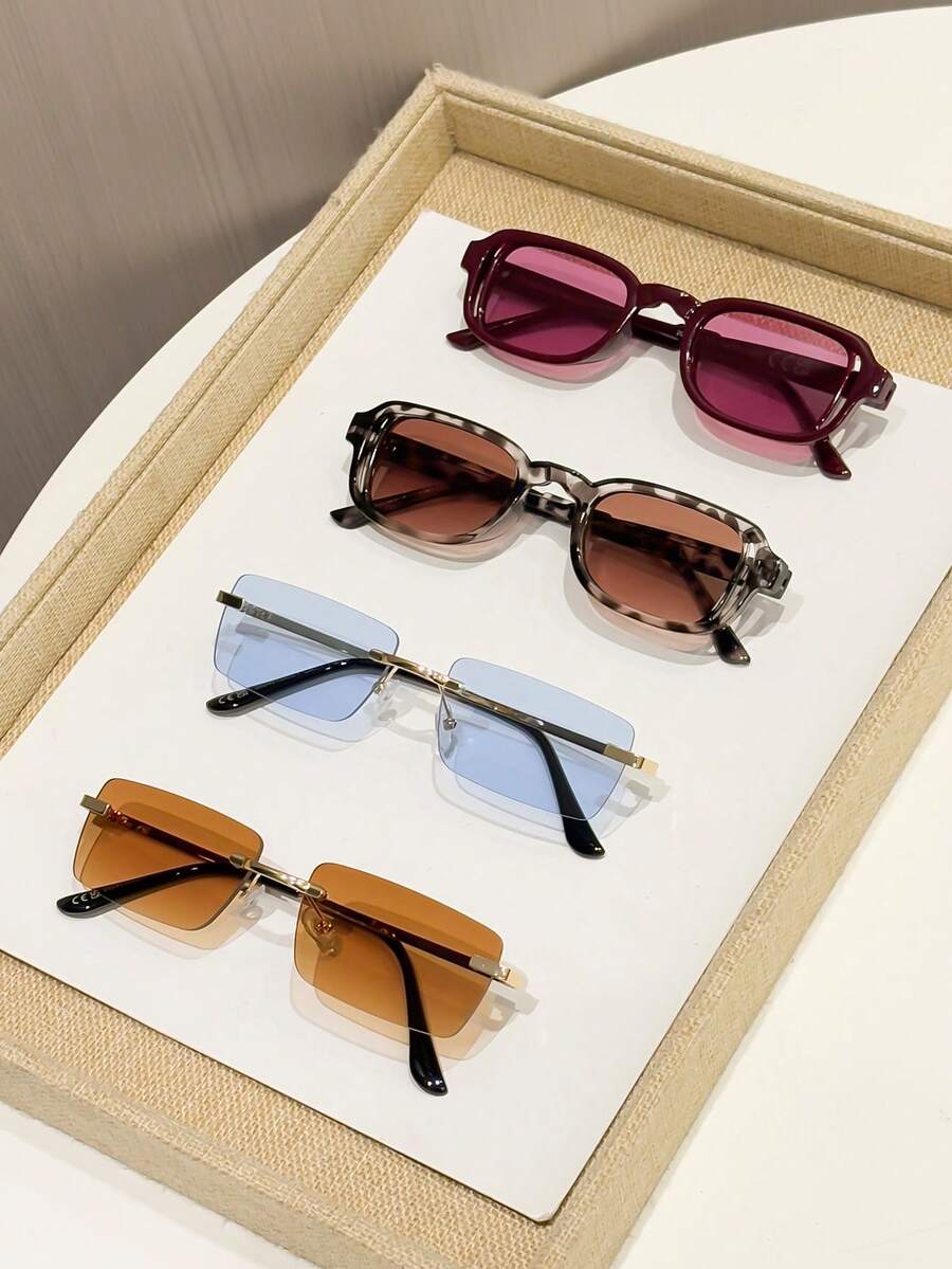 4pcs Set Plastic Premium Unique Double Beam Design Geometric Women's Combination Suitable For Street Style Tropical Beach Vacation Holiday Gift Beach Accessories - 4pcs Jinlan Double Tea Wine Red and White Tofu Pudding - View 1