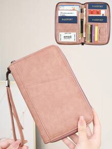 CHARM INFINITE Multi-Function Travel Passport Wallet, Zippered Document Bag With Card Slots, Portable PU Leather Organizer, Essential For Business Trips And Vacations - Pink - View 4