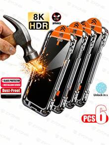 ZYONS 6pcs 8K HD Privacy Tempered Glass Screen Protector, Full Coverage, Compatible With IPhone 17 Pro Max/17 Pro/17 Air/17/16 Pro/16 Pro Max/15 Pro/15/14 Pro/14 Pro Max/13/13 Pro/12 Pro/12/11/Plus, Anti-Fingerprint, Dynamic Island Compatible, Easy Installation, 9H+ Hardness Scratch-Resistant Protection, Comes With Alignment Magic Box, Auto-Alignment Auto-Dust Removal, Privacy Protection Anti-Peeping Anti-Spy, Phone Protector, Screen Protector, Phone Case Friendly - Black - View 11
