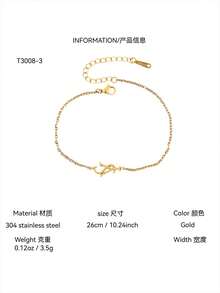 TONSI 1件/套 時尚極簡老錢風不鏽鋼18K鍍金吊墜項鍊手鍊、不對稱字母耳釘，適合女性日常、工作、派對、聚會場合 - 金色 - 查看 14