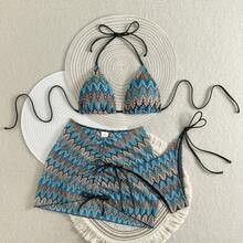 New Three-Piece Swimsuit Set With Embroidery And Gradient, Very Sensual - 孔雀藍 - 查看 1