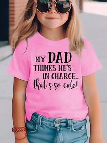 Girls' Short-Sleeved T-Shirt, Summer Fashion, With Letter Print "MY DADDY THINKS HE'S BEING FORECLOSED..." - Casual Top NYDXPF3662 - Black - View 7