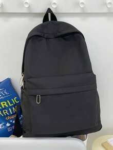 Large-Capacity Solid-Color Men's Backpack, Fashionable And Simple Travel Bag, Suitable For Casual Use, Japanese Style,Academic Style,Commuter Backpack, Unisex - Multicolor - View 5