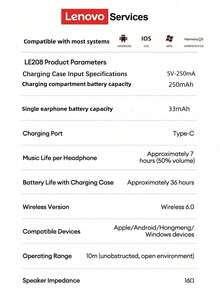 Lenovo LE208 無線藍牙耳機，即時配對，低延遲，Hi-Fi 高音質，ENC 智慧降噪，長效續航，適合運動跑步、商務、智慧型手機，節日禮物 - 彩色 - 查看 11