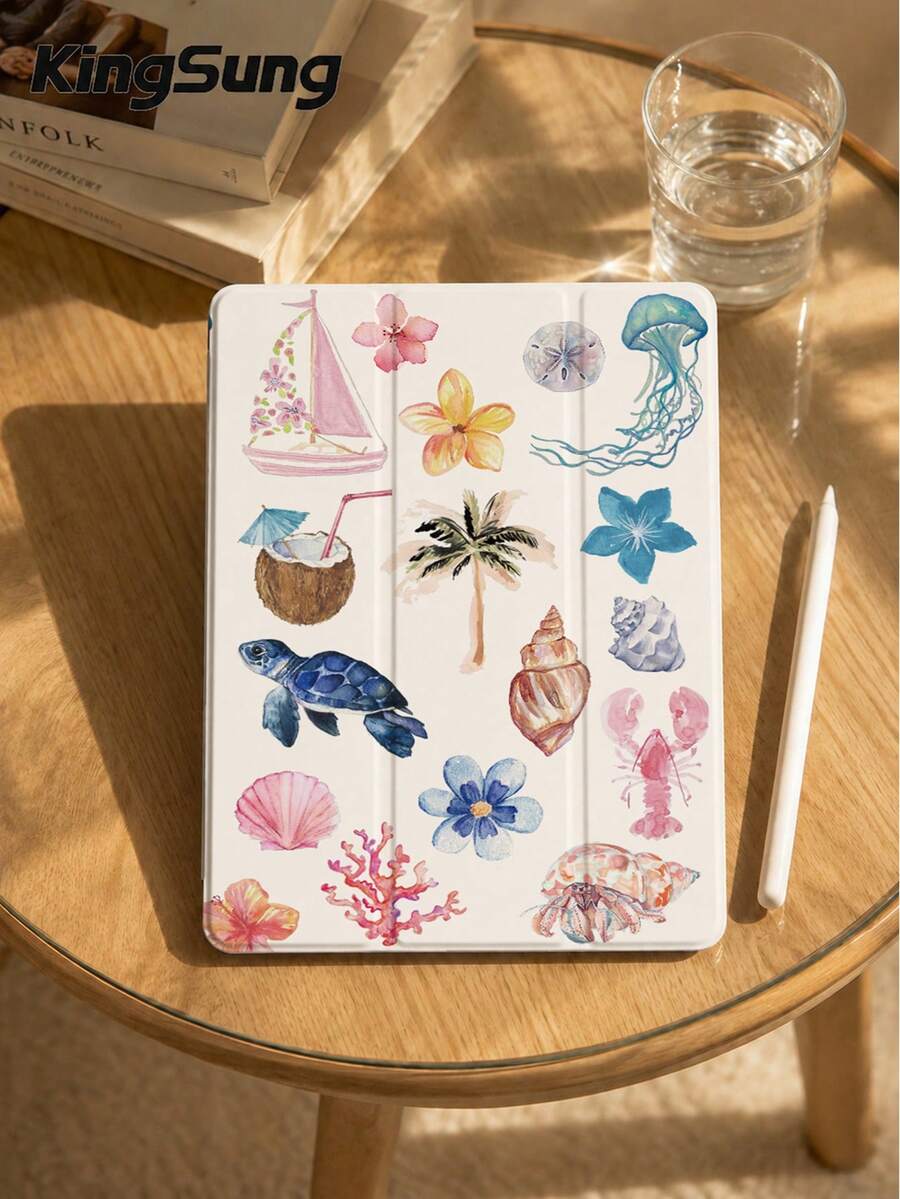 Kingsung A Tablet Computer Case With Marine Style Patterns, Compatible With Ipad Air 8 (M4) 2026 (11-Inch), Air 8 (M4) 2026 (13-Inch), 9.7/10.2/10.5/10.9/12.9/Pro 11, 10th Generation Air 8 (M4) 2026 (11/13-Inch), And Galaxy Tab S6 Lite 10.4-Inch. It Is Also Suitable For Anti-Drop Protection For Kindle Paperwhite 12th Generation 2024 And Kindle 11th Generation 2022, Featuring Intelligent Stand, Automatic Wake-Up And Sleep Functions.