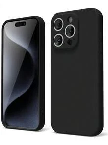 極簡純色矽膠殼，植絨內裡加高相機邊框防震保護殼，適用於 Apple 17Pro Max 系列、Apple 17/16/15/14、S26、S25-S20 系列、A56 - 黑色 - 查看 6