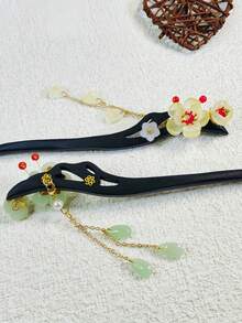 1 pièce Pince à cheveux style coréen élégante avec fleur d'hibiscus rouge/fleur hawaïenne et pompon, 8 cm de long, résistante à la décoloration, à la mode & exquise, convient pour le port quotidien des femmes & des filles, peut être utilisée comme accessoire pour cheveux ou coiffe, peigne à cheveux, peigne latéral - multicolore - Voir 10