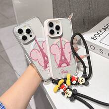 This Disney Mickey Mouse Pattern Lanyard Phone Case Features A Strong Magnetic Closure And Full Coverage Of Acrylic And TPU Material. It's Shockproof, Lightweight, And Suitable For IPhone17/16/11/13/15/15 Plus/15 Pro/15 Pro Max/12/14 Pro Max/11 Pro Max/12 Pro/12 Pro Max/13. It's A Popular Birthday Gift, Business Gift, Durable, Stain-Resistant, And Fingerprint-Resistant New Phone Case For Men And Women. It Also Includes A Mickey Mouse Phone Case And Mickey Mouse Doll Bracelet. Compatible With SamsungGalaxy S20, S21, S22, S23, And S24 Series. It's The Perfect Gift For Friends And Family. This Stylish Phone Case Is Fun, Lightweight, And Durable. IPhone17 Pro Max Phone Case, Minnie Phone Case. - màu đen - Xem 5