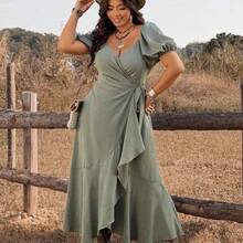 xuehuamaoyi02 Ceyna Vestido elegante con lazo y volantes en el bajo para mujer de talla grande - Rosa Roja - Ver 6