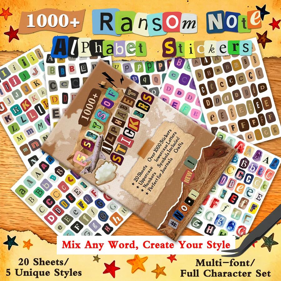 1000+Pcs Alphabet Sticker Book, 20 Sheets Ransom Note Style Mixed Font Letter Stickers For Journal, Scrapbook, Laptop, Phone Case & Gift Box For Stationery Lovers, Creatives & Collectors School Supplies - Alien - View 1