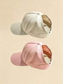 1pc/2pcs Solid Color Ponytail Baseball Cap Girl's Fashion Sports Sun Protection Hat - Multicolor - View 16