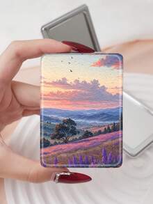 1PC Oil Painting Healing Style Landscape Series Portable Folding Lightweight Ultra-Thin Convenient Durable PU Leather Suitable For Multiple Scenes All People Folding Rectangular Small Mirror Portable Fresh Ins Style Unique Pastoral Sky Kitten Print Pattern Design Exquisite Delicate Folding Structure Durable Reliable - Multicolor - View 18