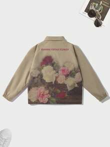 Men's Spring/Autumn Casual Fashion Floral Print Jacket Coat, Suitable For Street, Vacation, Commuting - Khaki - View 5