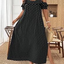 guang zhou mi qian shang mao  Tall CURVE Vestido largo de mujer de talla grande con volantes en el hombro y el bajo, vestido largo para vacaciones en la playa, de tela texturizada lavada con aspecto de lino, suelto y cómodo y transpirable - Multicolor - Ver 6