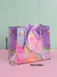 1個/5個 2D油畫圖案緞帶禮品紙袋，便攜式紙質禮品袋，手提袋，紫色花瓣奶油色，適用於婚禮創意、婚禮伴手禮、生日裝飾、生日禮品袋、婚禮派對禮品袋、單身派對、婚禮賓客伴手禮、情人節 (2D印刷) - 彩色 - 查看 13