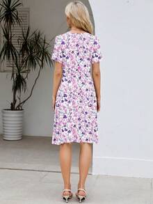 Womens Summer Dresses For Women 2026 Spring Floral Sundress Short Sleeve V Neck Wrap Dress With Pockets Festival Outfits Elegant Dress For Women Dress For Women - 08 紫色花卉 - 查看 2