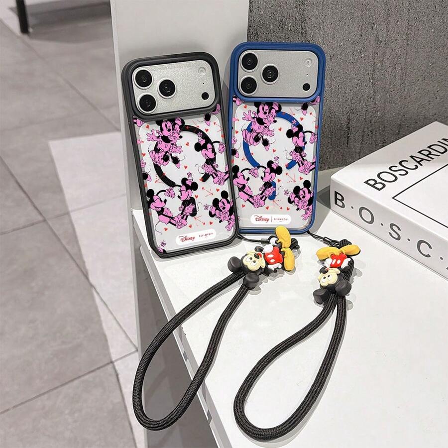 This Disney Mickey Mouse Pattern Lanyard Phone Case Features A Strong Magnetic Closure And Full Coverage Of Acrylic And TPU Material. It's Shockproof, Lightweight, And Suitable For IPhone17/16/11/13/15/15 Plus/15 Pro/15 Pro Max/12/14 Pro Max/11 Pro Max/12 Pro/12 Pro Max/13. It's A Popular Birthday Gift, Business Gift, Durable, Stain-Resistant, And Fingerprint-Resistant New Phone Case For Men And Women. It Also Includes A Mickey Mouse Phone Case And Mickey Mouse Doll Bracelet. Compatible With SamsungGalaxy S20, S21, S22, S23, And S24 Series. It's The Perfect Gift For Friends And Family. This Stylish Phone Case Is Fun, Lightweight, And Durable. IPhone17 Pro Max Phone Case, Minnie Phone Case. - 藍色 - 查看 1