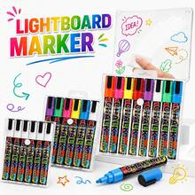1pc 6/8/12/24 Colors Washable And Wet-Wipe Liquid Chalk, Suitable For Blackboard, Blackboard Sign, Whiteboard, LED Glass Window, Car Window Painting, Advertising Chalk Fluorescent Marker - Liquid Chalk - View 1