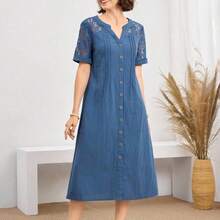 dagjydgfyja  Vestido casual diario de encaje y parches para mujer, primavera y verano - verde aguacate - Ver 8
