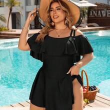 guangzhougaolangshangmao Swim Lushoire Traje de baño talla grande de verano con tirantes ajustables y volantes en corte evasé - Burdeos - Ver 4