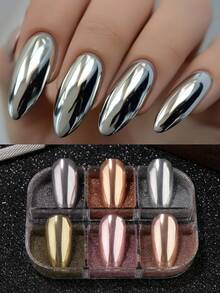 6 Grilles Poudre Miroir Magique Métallique pour Nail Art Poudre Holographique Scintillante Argent Champagne Doré Paillettes pour Ongles DIY Poudre de Frottage Pigment Décoration Manucure - Multicolore - Voir 8