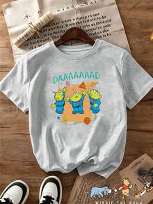 Breathable Cotton Disney Fan Tee | "Toy Story" Aliens With "DAAAAAAAD" Quote Print | Playful Short-Sleeve Shirt - Grey - View 1