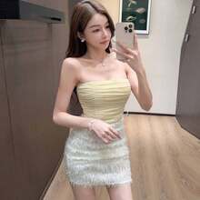 An Elegant And Sophisticated Halter-Neck Women's Dress With An Open Back. Perfect For Summer. The Slim Silhouette Offers Excellent Figure-Flattering Effects. An Ideal Dress For Summer. - Yellow - View 2