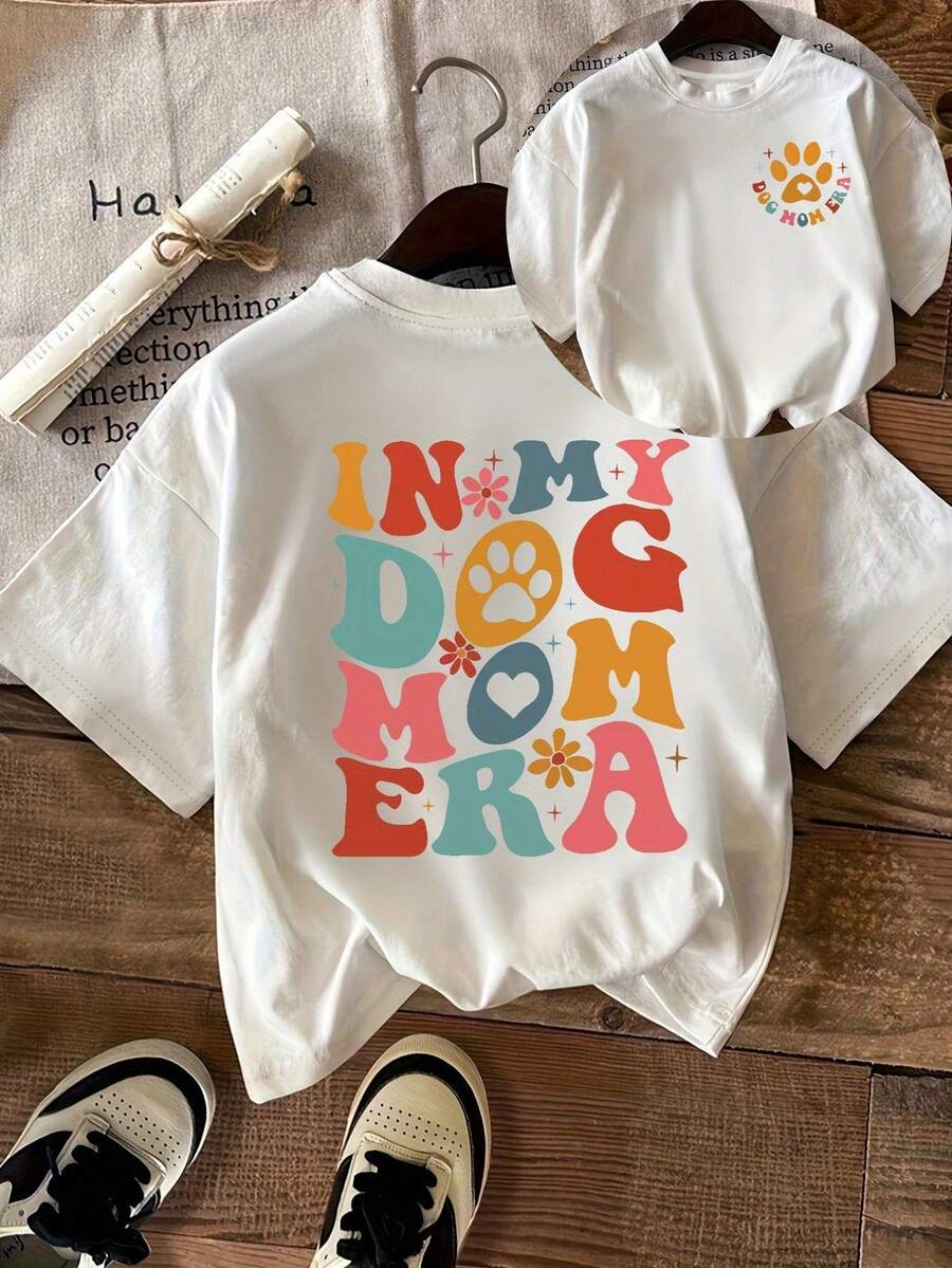 Casual Short-Sleeved Printed T-Shirt. 100% Cotton. 1 Piece. Printed On Both Sides. Women's Casual Short-Sleeved T-Shirt With A Round Neck. Fashionable Women's Clothing, A Commuting Essential, Machine Washable. Spring And Summer Top. - White - View 1