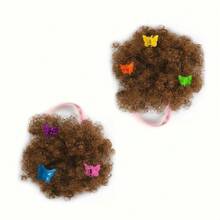 3 Inch Fluffy Afro Puff Hair Buns, 2PCS Y2K Kinky Curly Synthetic Hair Extensions With Colorful Butterfly Clips, Instant Volume Hair Accessories For Women - 彩色 - 查看 8