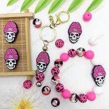 32/44 pièces Ensemble de perles en silicone en forme de crâne, perles roses et turquoises en forme de crâne, décoration de collier, bracelet, bijoux et pendentif DIY, cadeau pour les fêtes et anniversaires - Chapeau à tête de mort - Voir 9