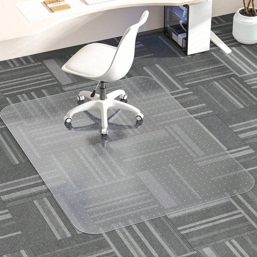 Clear Office Chair Mat For Carpet Floors, Heavy Duty PVC Floor Protector For Low Pile Carpets, Slip Studded Underside Computer Desk Mat, Transparent Rolling Chair Pad For Home Office Workspace - 36" X 48"- Convex - View 1